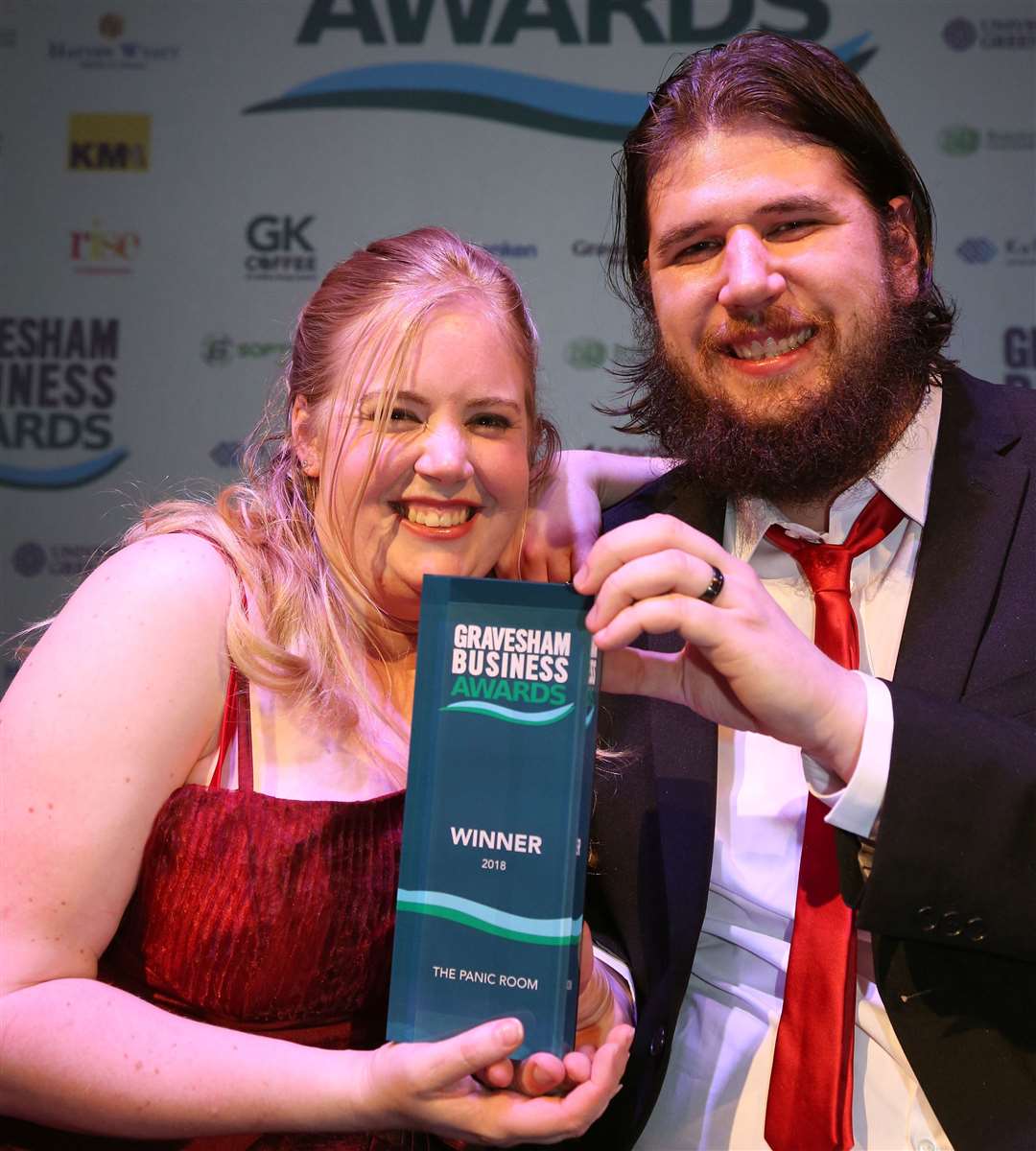 Winners of Gravesham Business of the Year 2018, the Panic Room. Alex & Monique Souter with the trophy. Picture: Roger Vaughan