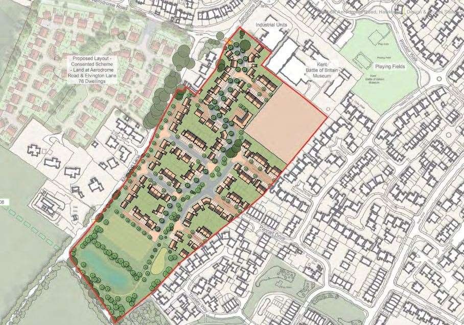 The plan for 110 homes on the Hawkinge airfield site was approved in February. Picture: Hobbs Parker