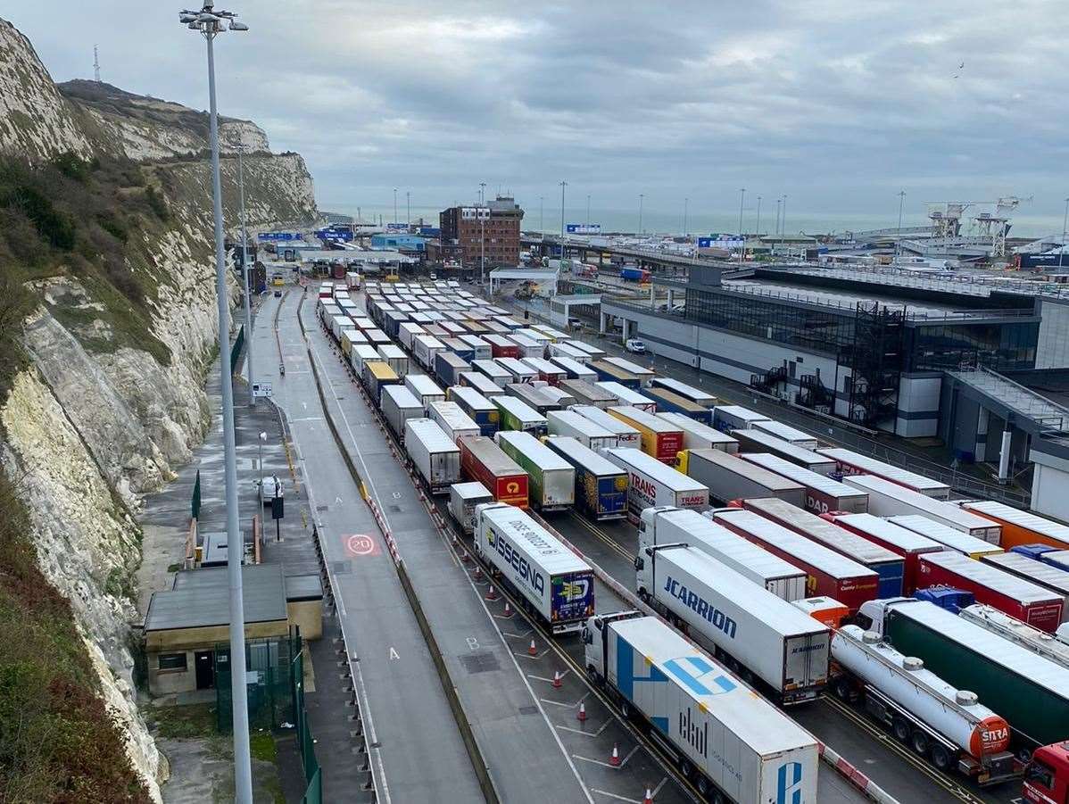 Lorries queue at Dover Picture: Barry Goodwin