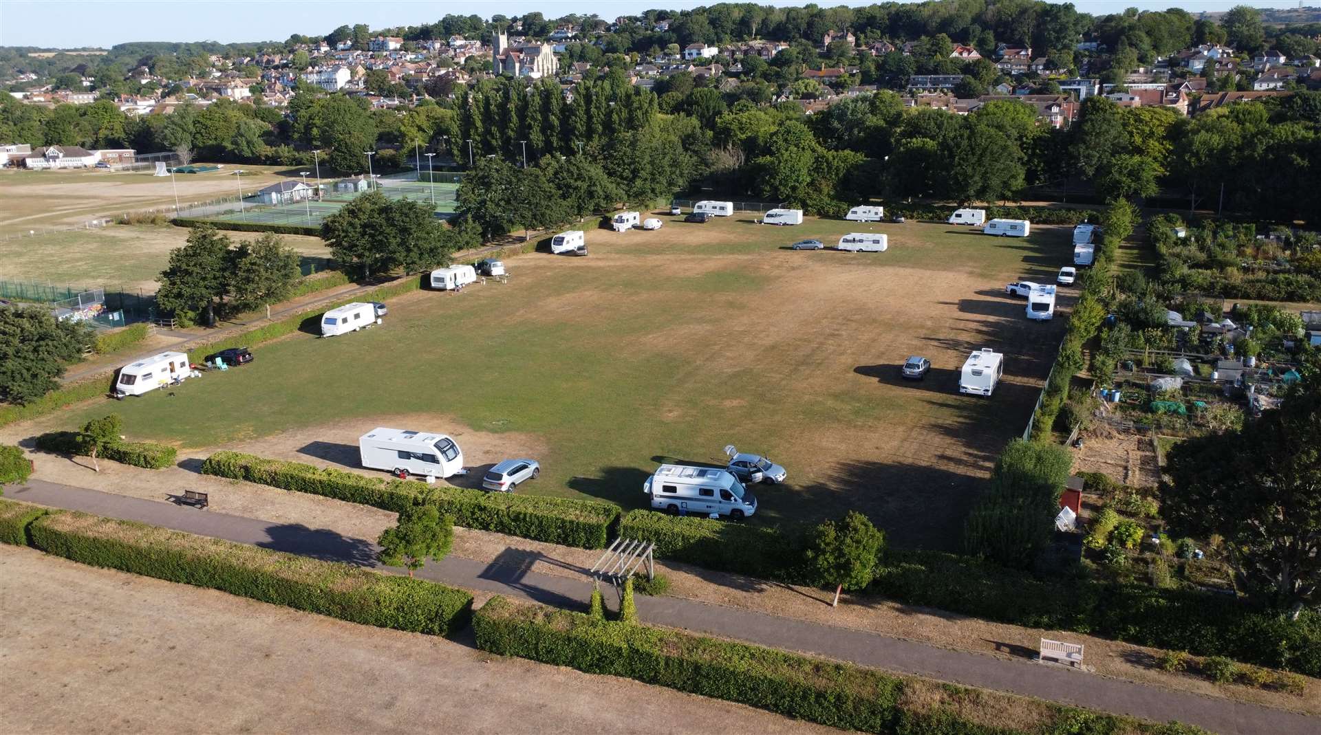Travellers have arrived at the South Road recreation ground in Hythe. Picture: Barry Goodwin
