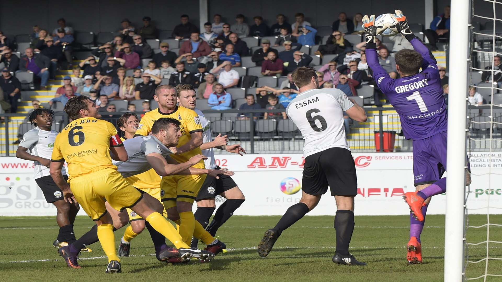 Goalmouth action from Saturday's tie between Dover and Bromley which finished goalless. Picture: Tony Flashman