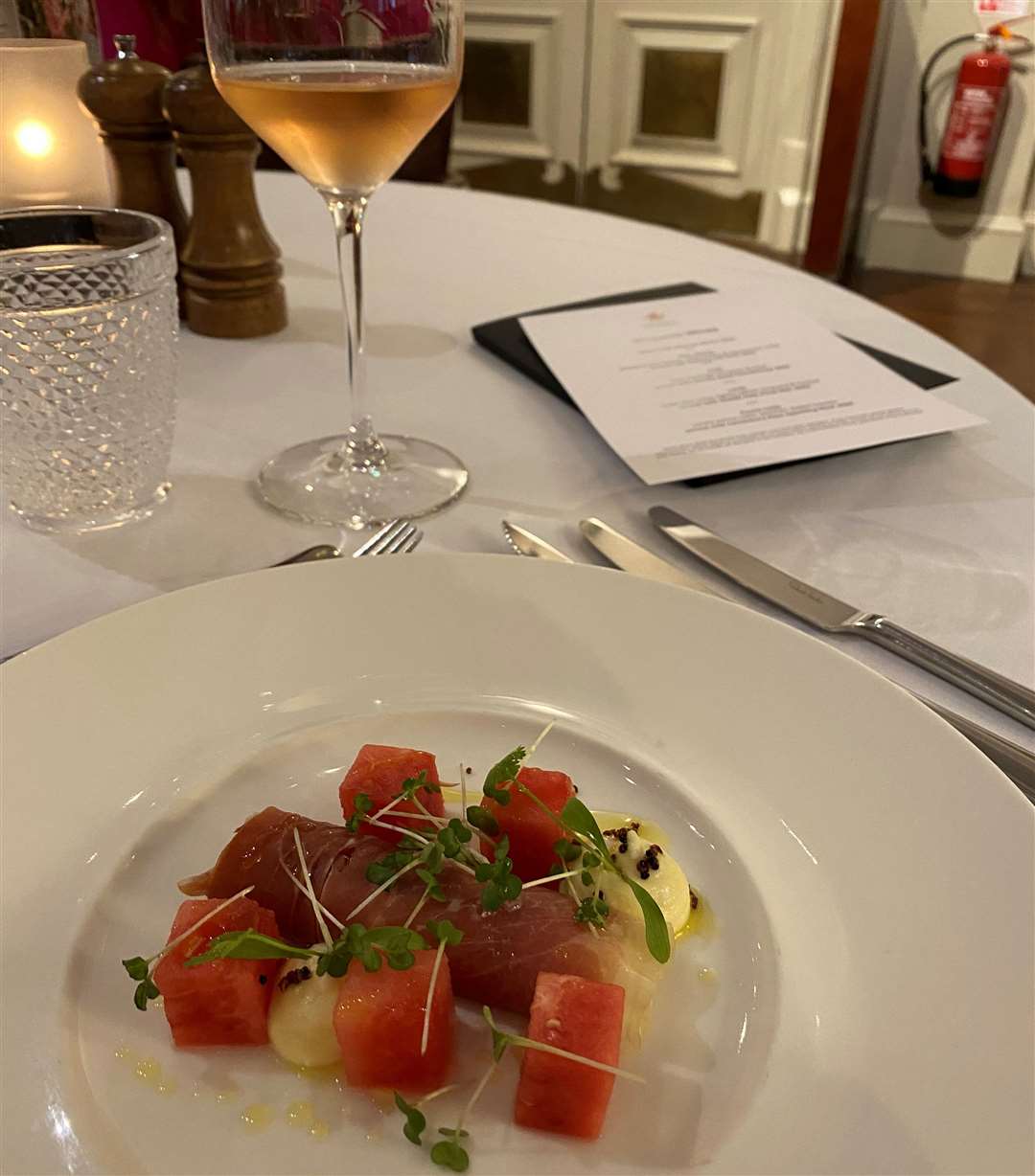 The feta, parma ham and watermelon salad with the Railway Hill Rose was a perfect summer starter