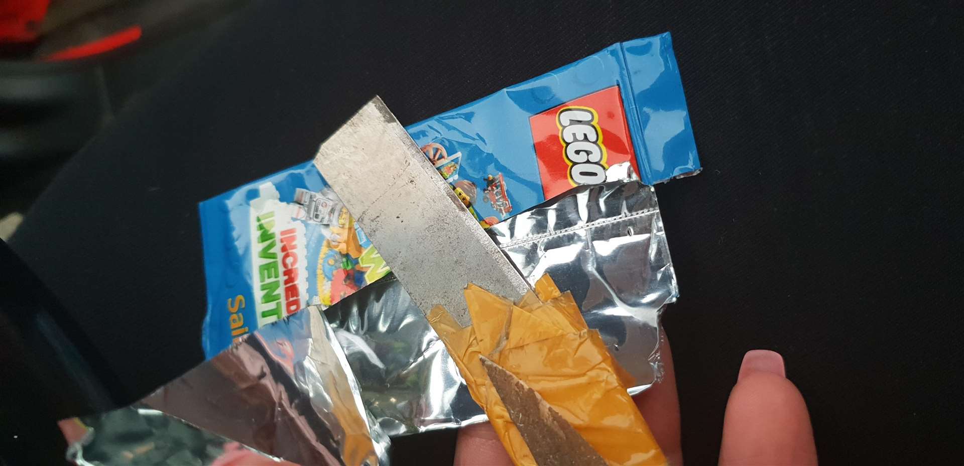 The blade was found in a free packet of Lego collectors' cards from Sainsbury's