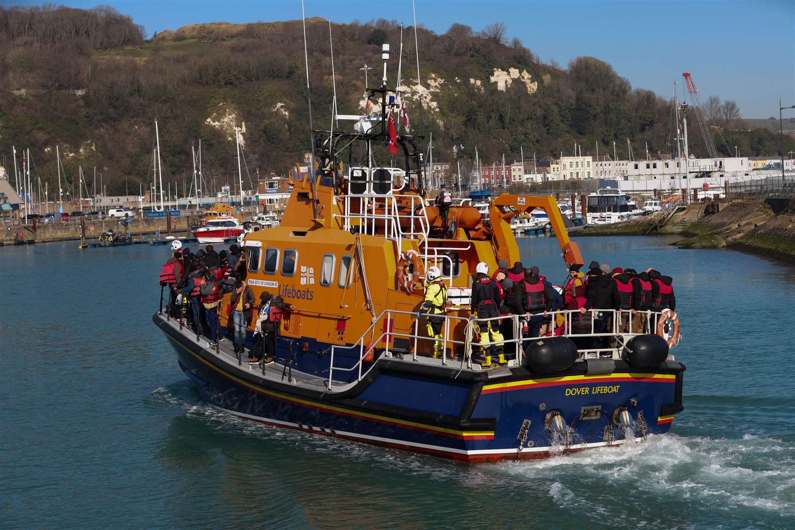 An RNLI vessel appears loaded with people at Dover. Picture: UKNIP