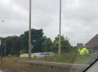 Police at the scene of the accident on the approach to Detling Hill