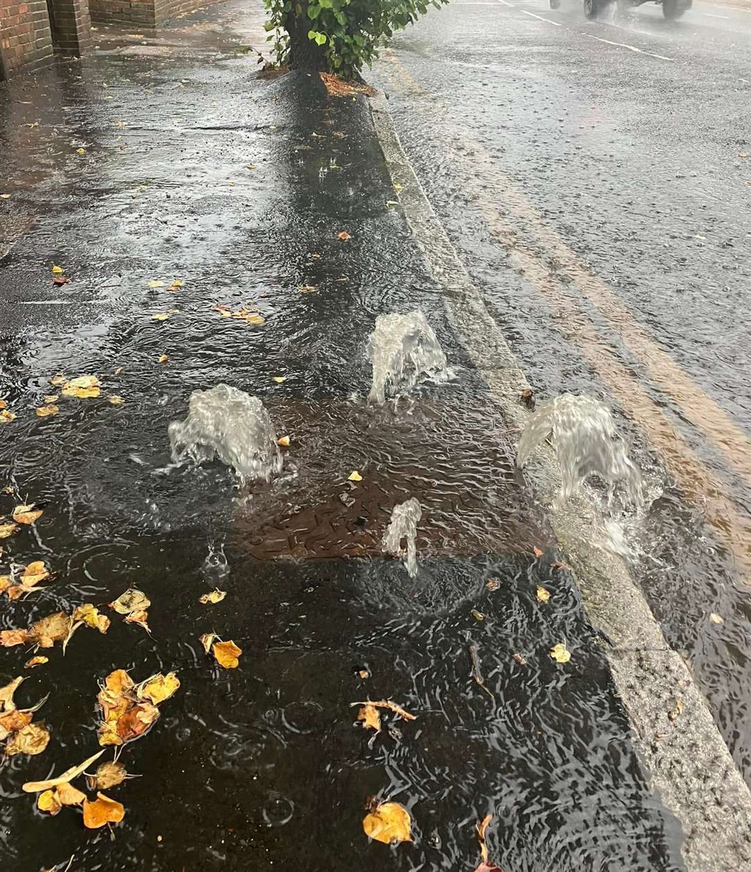 'Drain fountains' have been seen in Folkestone as a result of the heavy rain. Picture: Trish Mitchell