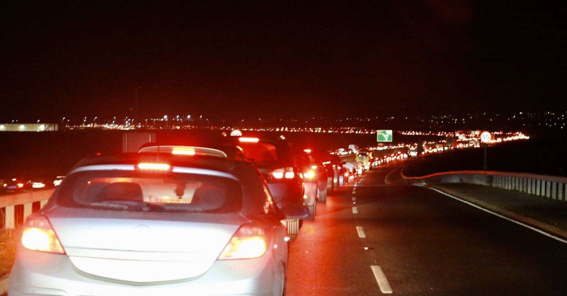 Queues on the Sheppey Bridge after the crash. Picture: UK News in Pictures