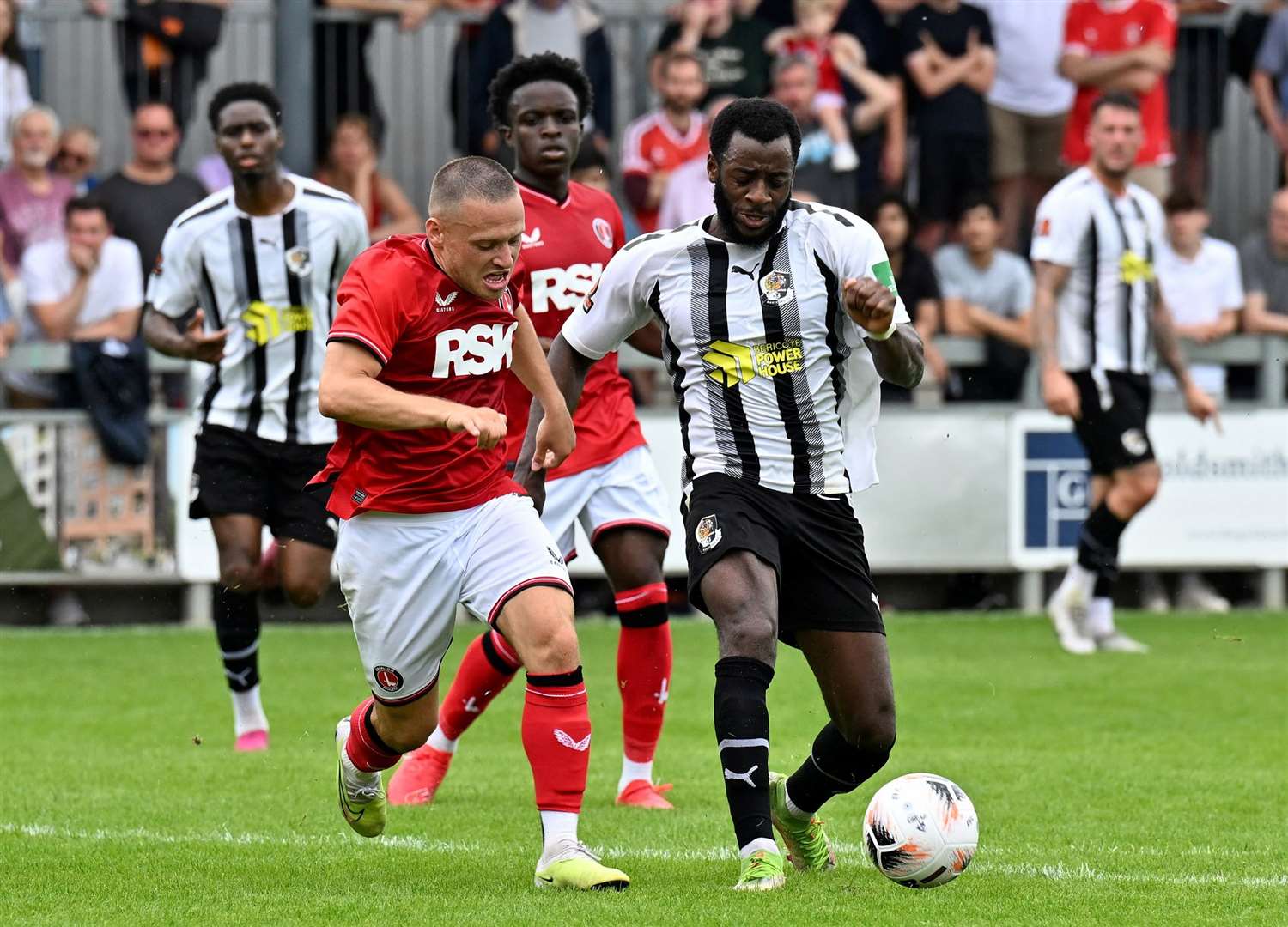 Tyrell Miller-Rodney on the ball for Dartford during Saturday’s pre-season friendly with Charlton. Picture: Keith Gillard