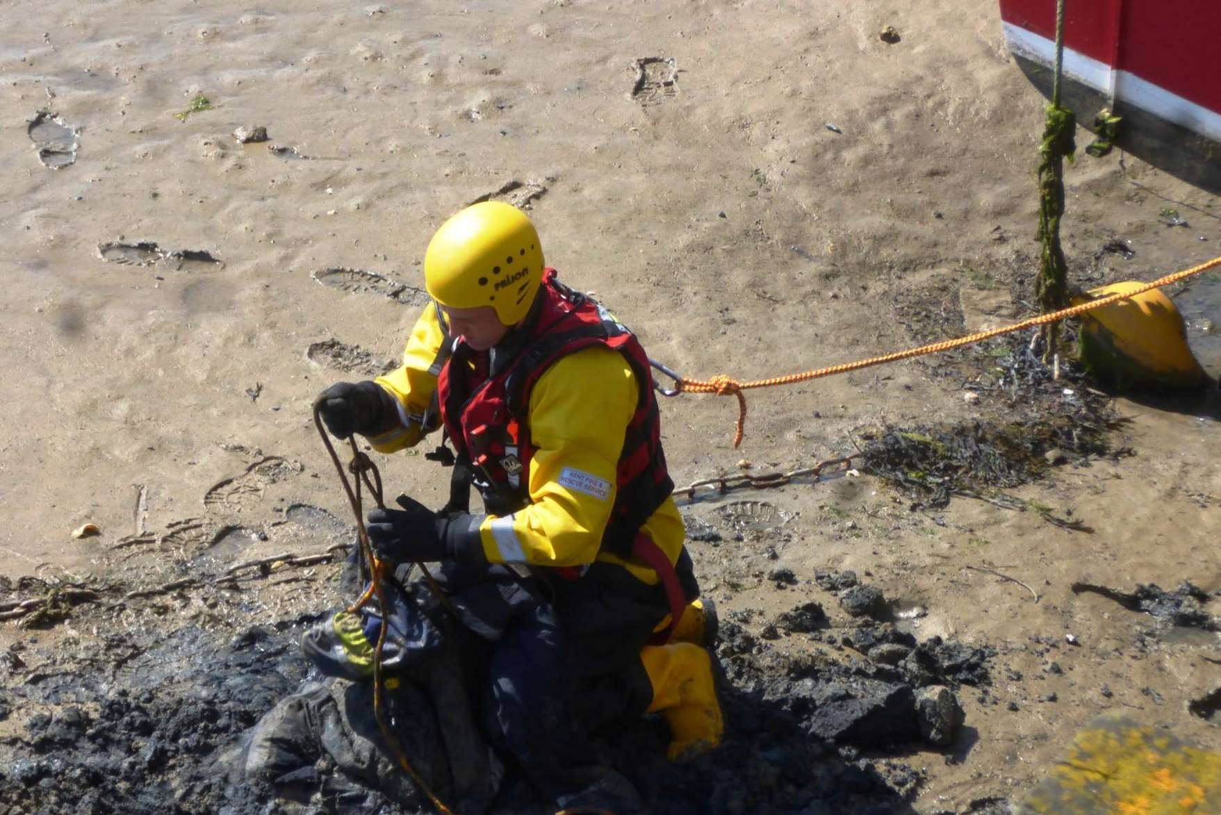 Emergency service crews had to save a dummy from the mud