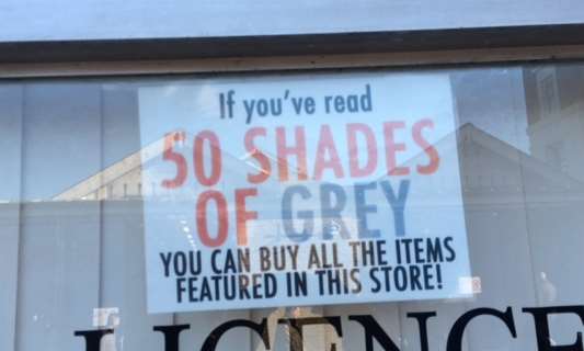 Private Shop manager Simon Wainwright has put a sign in his window telling 50 Shades fans to stock up in his store