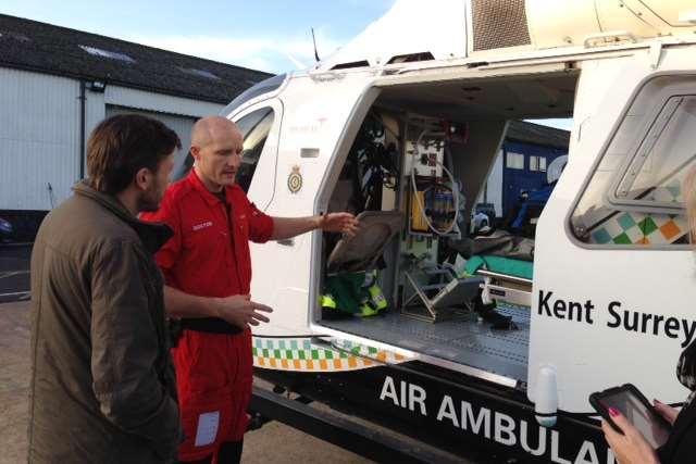 John Wingate with air ambulance doctor Clint Jones
