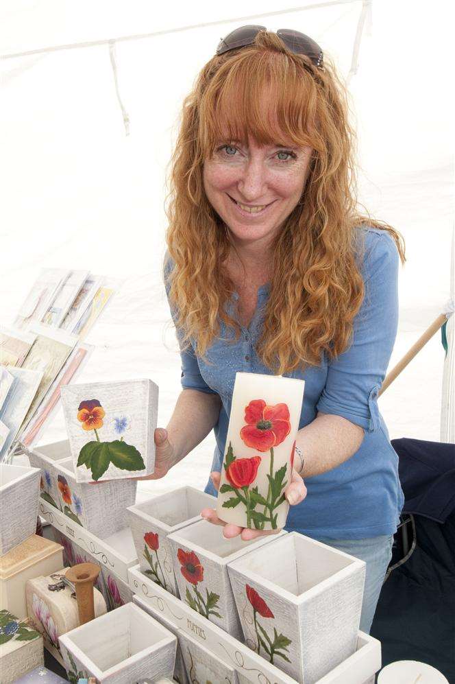 Debbie Adams with her hand-painted products