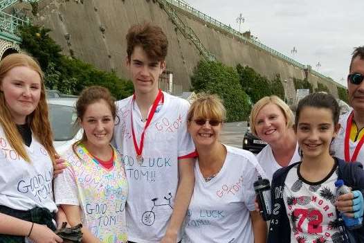 Team Tom joined the duo at the finish in Brighton