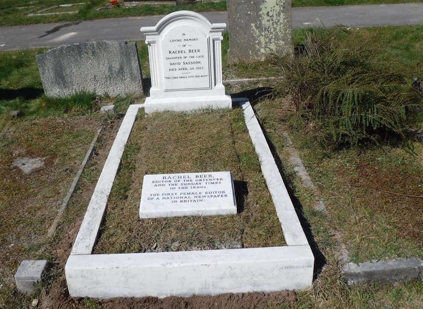 The restored grave and a new plaque, commemorating Rachel Beer's achievements, on her grave in Tunbridge Wells Picture: Ann Treneman