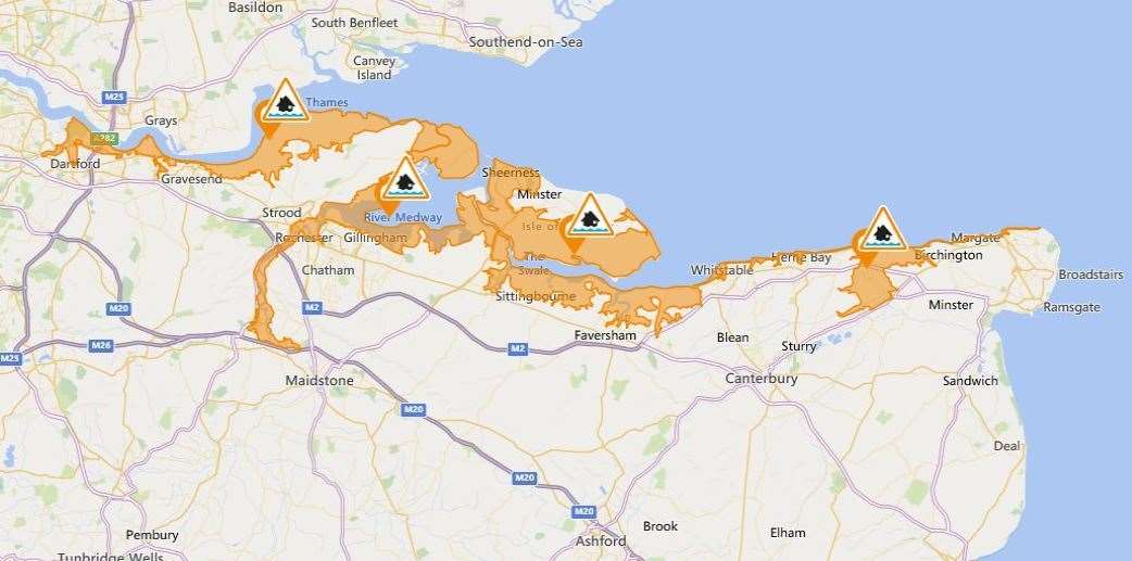 Most of the north Kent coast has a flood alert in place. Picture: Flood information service