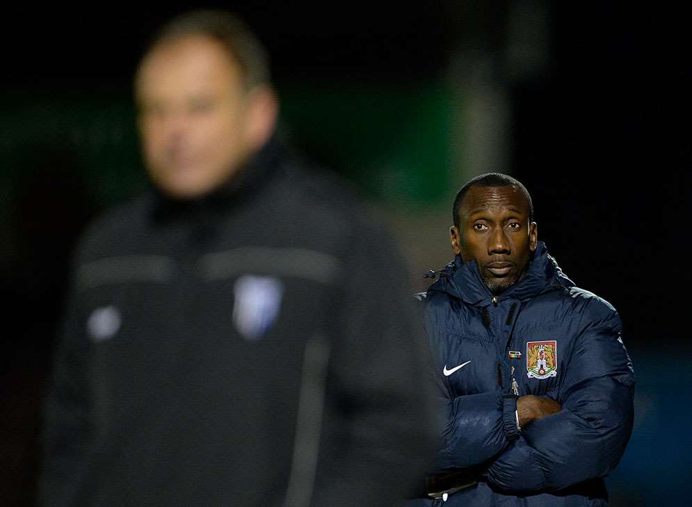 Jimmy Floyd Hasselbaink came off second best to Steve Lovell on Tuesday night Picture: Ady Kerry
