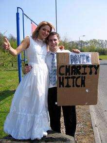 Sam and Adrian Bowers on the hitchhike when they fell in love. Picture: SWNS