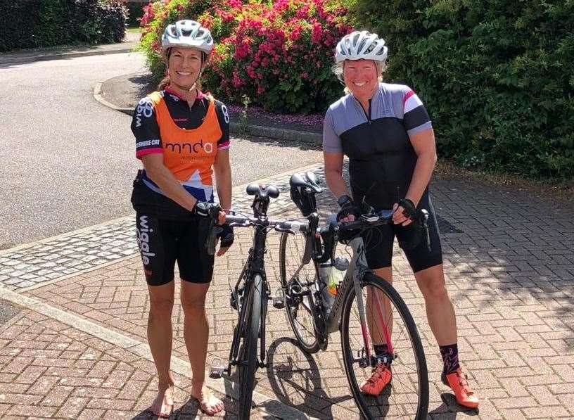 South Kent Harriers' Marie Watson (left) and Di Yemm took on a 100-mile charity challenge