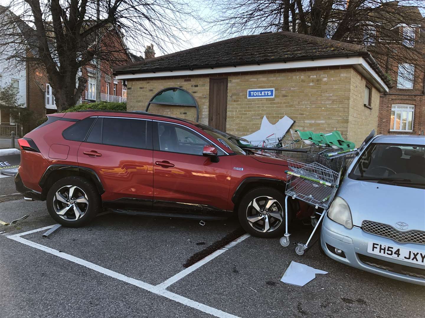 The driver of the red Toyota RAV4 smashed into a trolley bay. Picture: Ollie Leonard