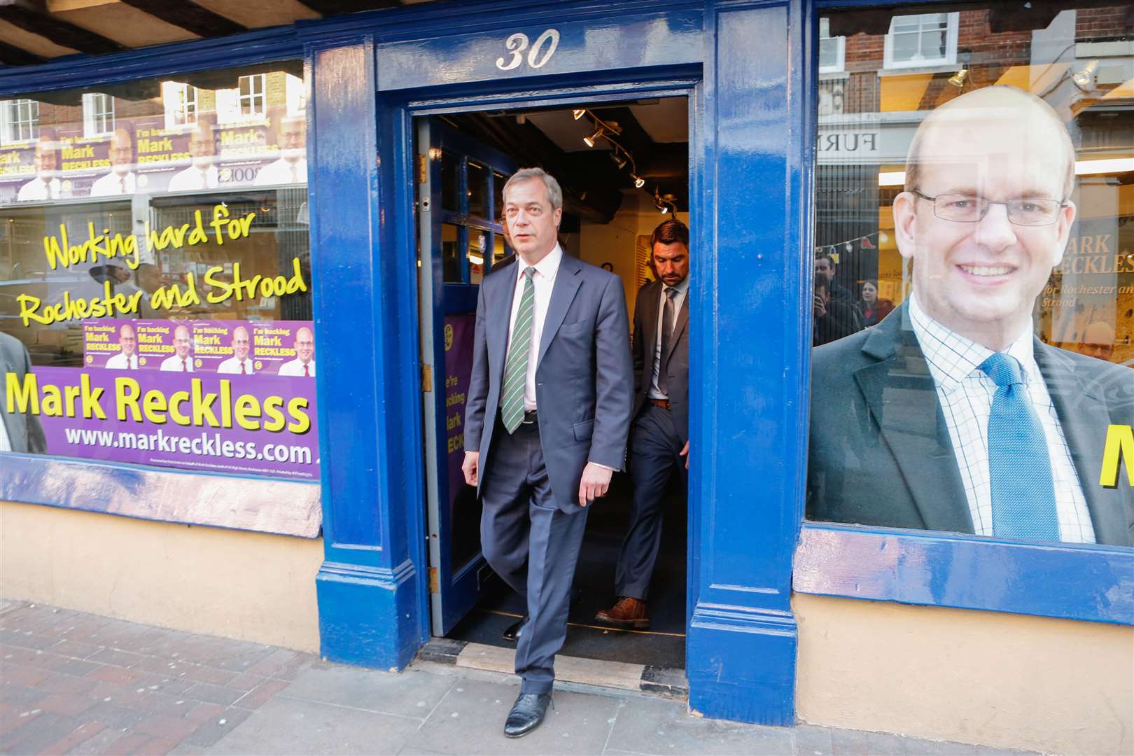 Nigel Farage at the Ukip "shop" in Rochester High Street