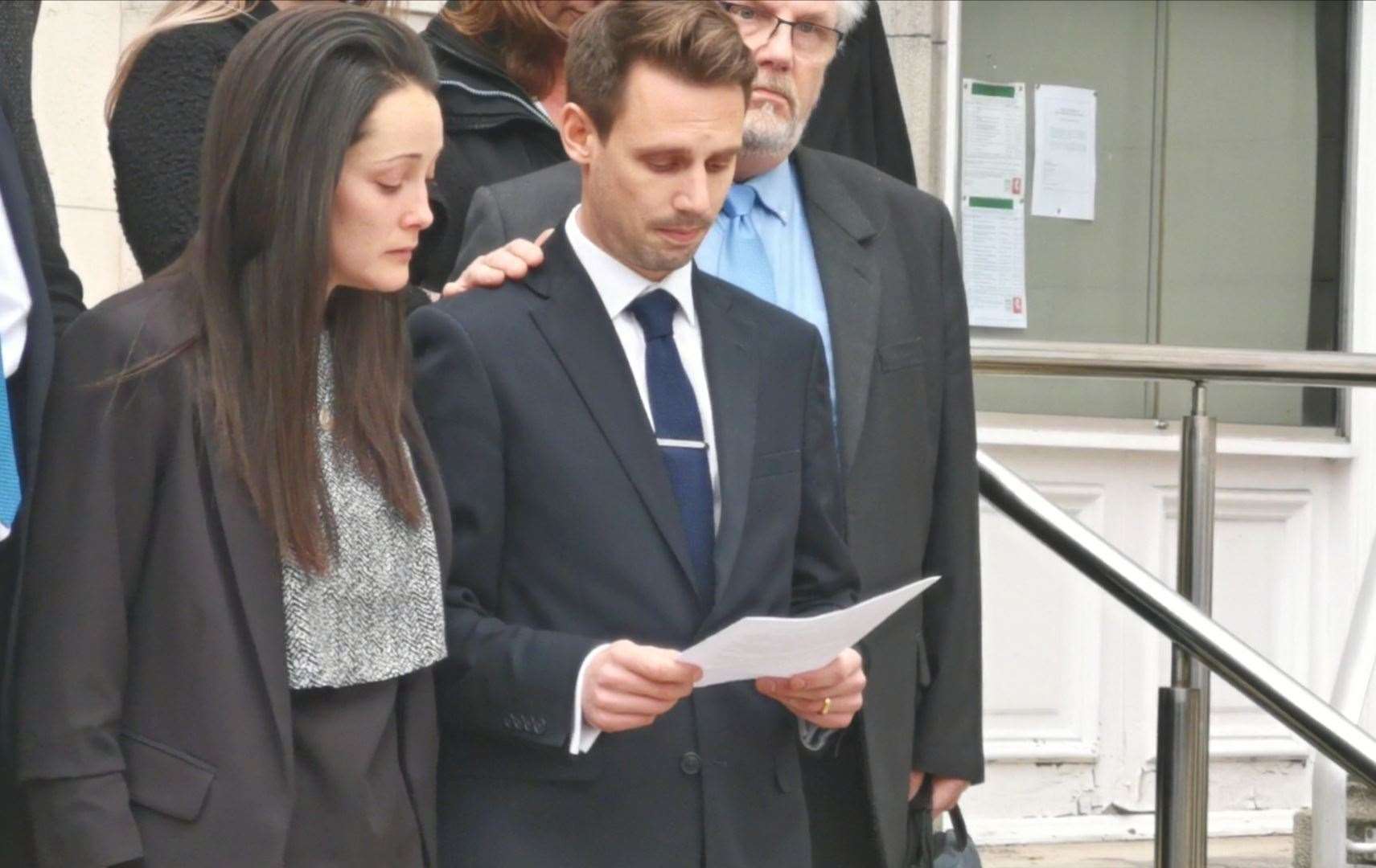 Sarah and Tom Richford speaking after the inquest last year