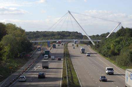The new footbridge across the M20 motorway