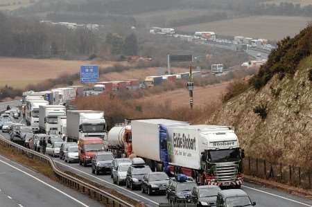 Traffic queues on the A20 to get into Dover before Christmas
