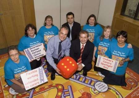 Dr Stephen Ladyman and John Hannett, general secretary of USDAW, with members of USDAW who are working carers