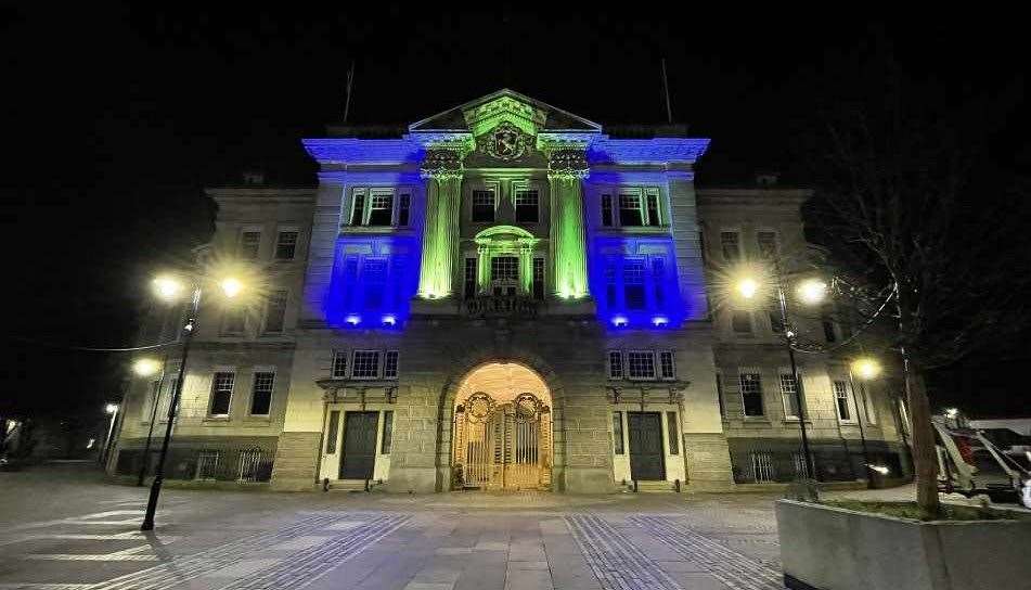 County Hall in Maidstone was lit up in the colours of Ukraine