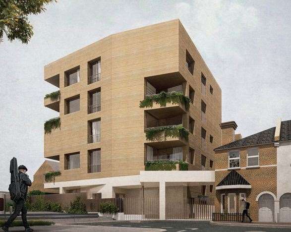 The five-storey apartment block will be built in Orchard Street in Dartford behind Dreams beds. Picture: Moll Architects