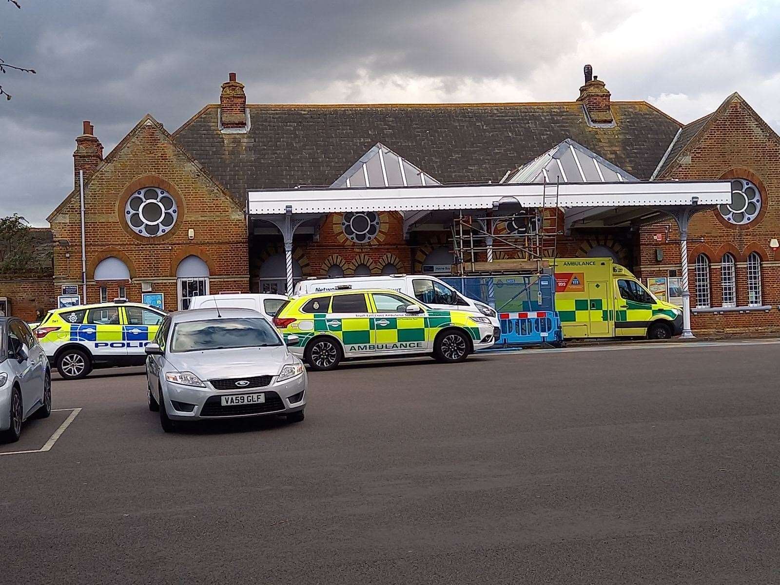 Emergency services at Herne Bay station yesterday