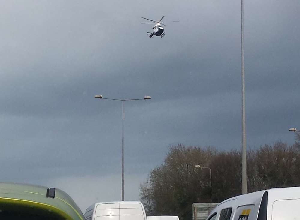 The air ambulance landing near the M2
