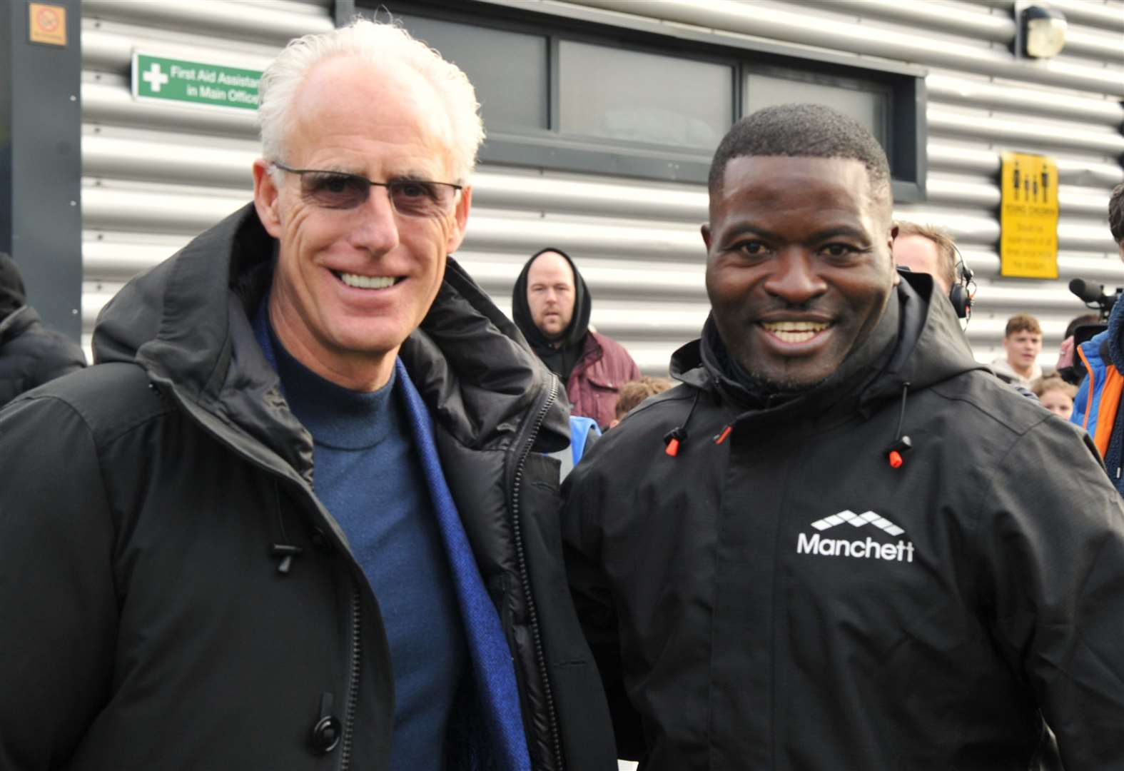 Mick McCarthy with George Elokobi at the Gallagher for the Stevenage match Picture: Steve Terrell