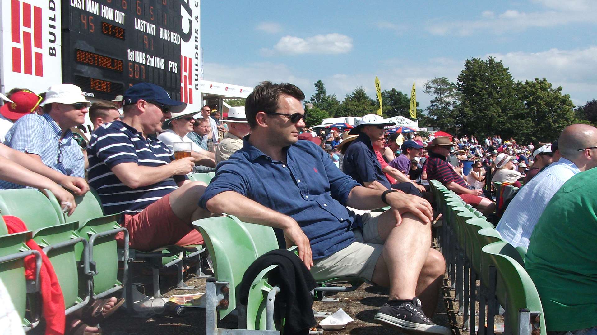 Andy Coulson enjoys the cricket in Canterbury