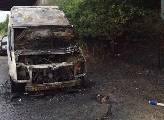 The remainder of the burnt-out van. @kentopoliceroads