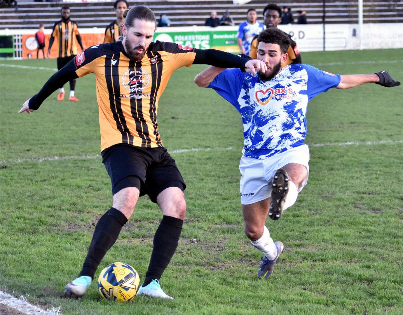Folkestone striker Tom Derry sends the ball forward. Picture: Randolph File