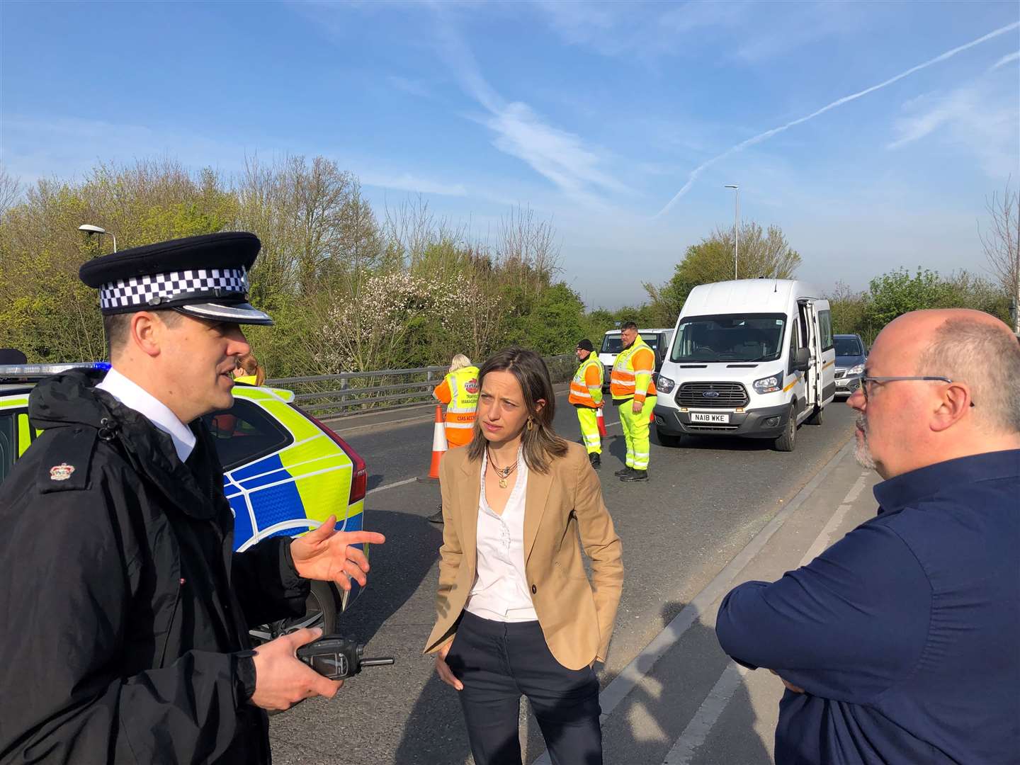 Faversham MP Helen Whately at the traffic checks at Brenley Corner on the M2. Picture: Helen Whately
