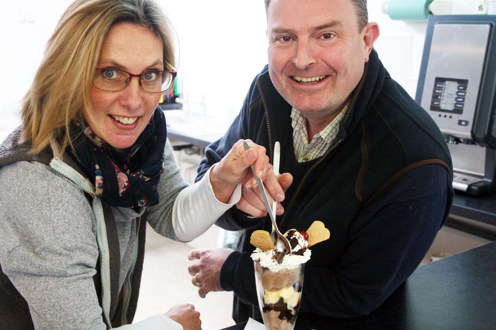 Knickerbockerglorious milestone: Katie & Keith Morris celebrating opening a parlour at Solley's Ice Cream HQ in Ripple