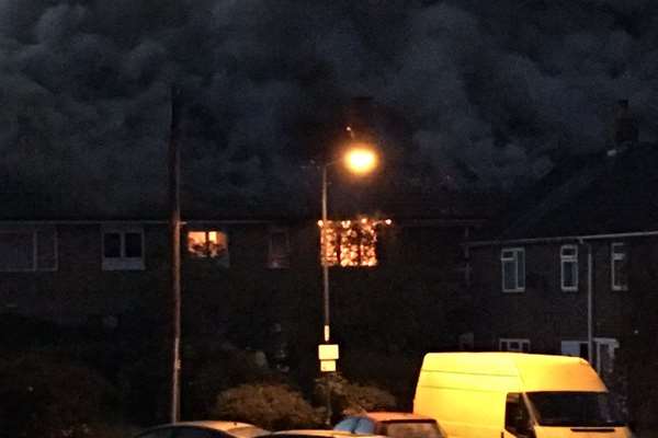 Petham Green, Twydall, old nursing home up in flames. Picture: Lukesh Malhotra @LukeshMalhotra via Twitter