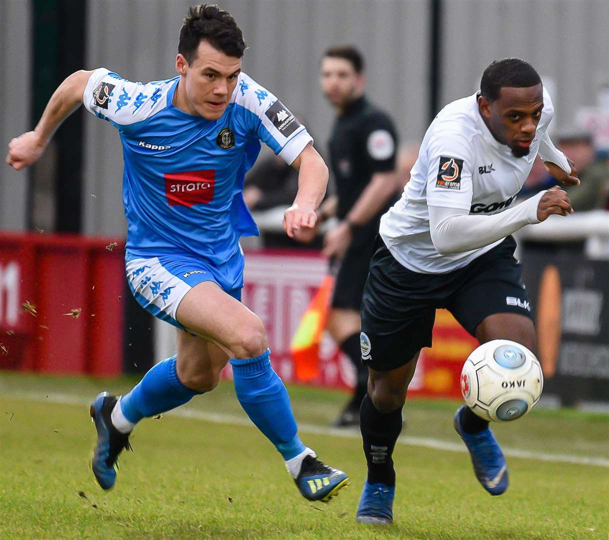 Dover winger Anthony Jeffrey in action against Harrogate this season Picture: Alan Langley