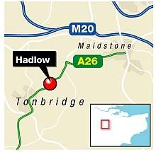 The crash happened at around 4.40pm Monday outside the Hadlow Manor Hotel on the A26. Graphic: Ashley Austen