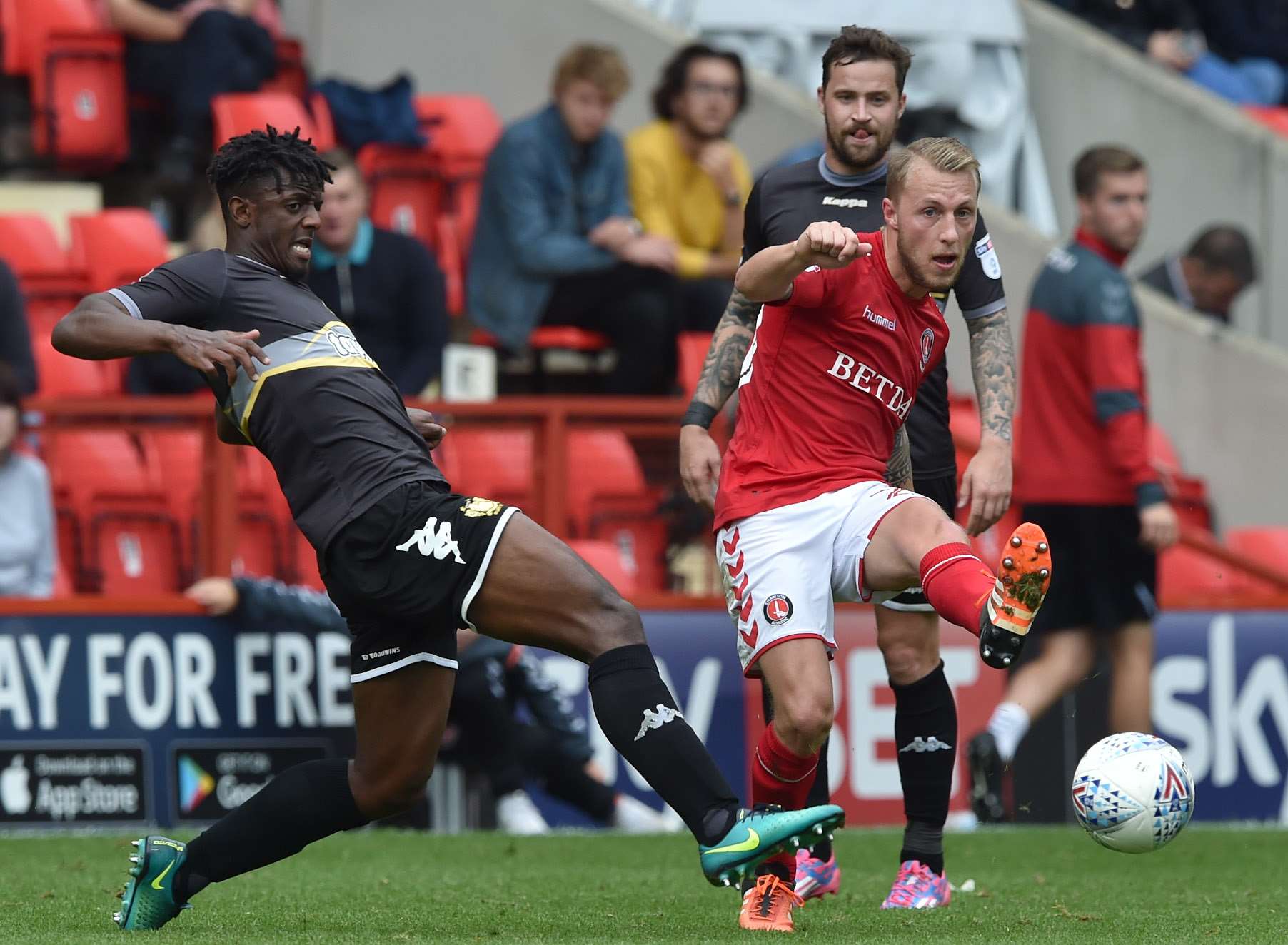 Chris Solly plays the ball forward for Charlton. Picture: Keith Gillard