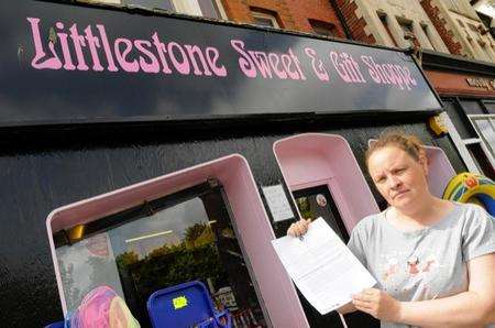 Littlestone sweet and gift shop, New Romney, angry at a local school telling them not to sell certain sweets to pupils.