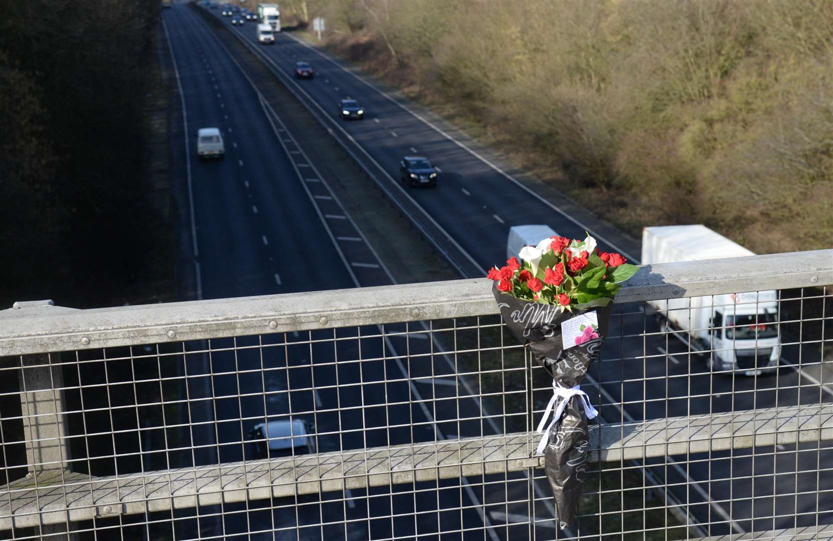 A Floral tribute on the Gracious Lane Bridge in Sevenoaks on Thursday. Picture: Chris Davey... (7366503)