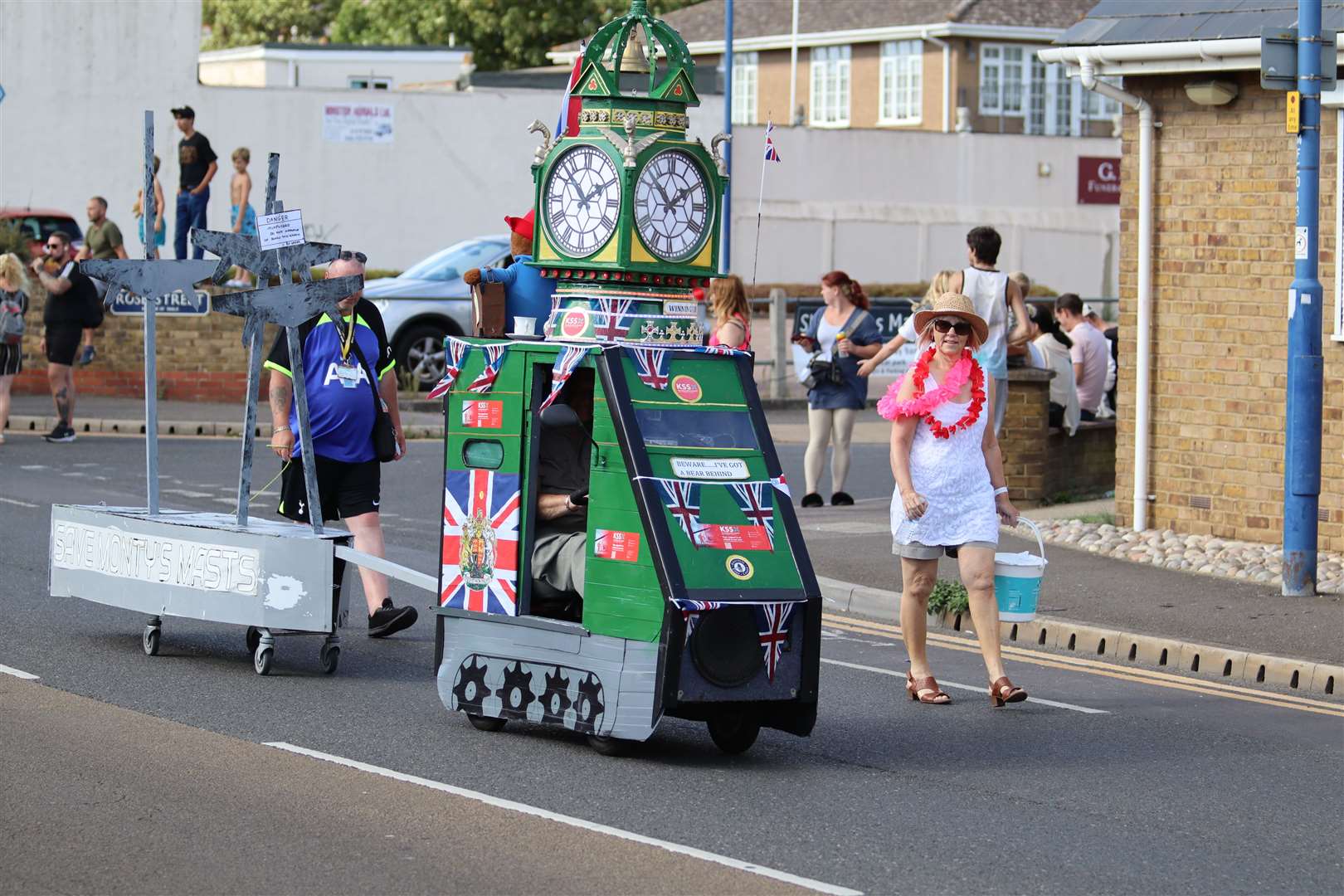 Tim Bell's mobility scooter replica clock tower in Sheerness carnival. Picture: John Nurden (58929691)