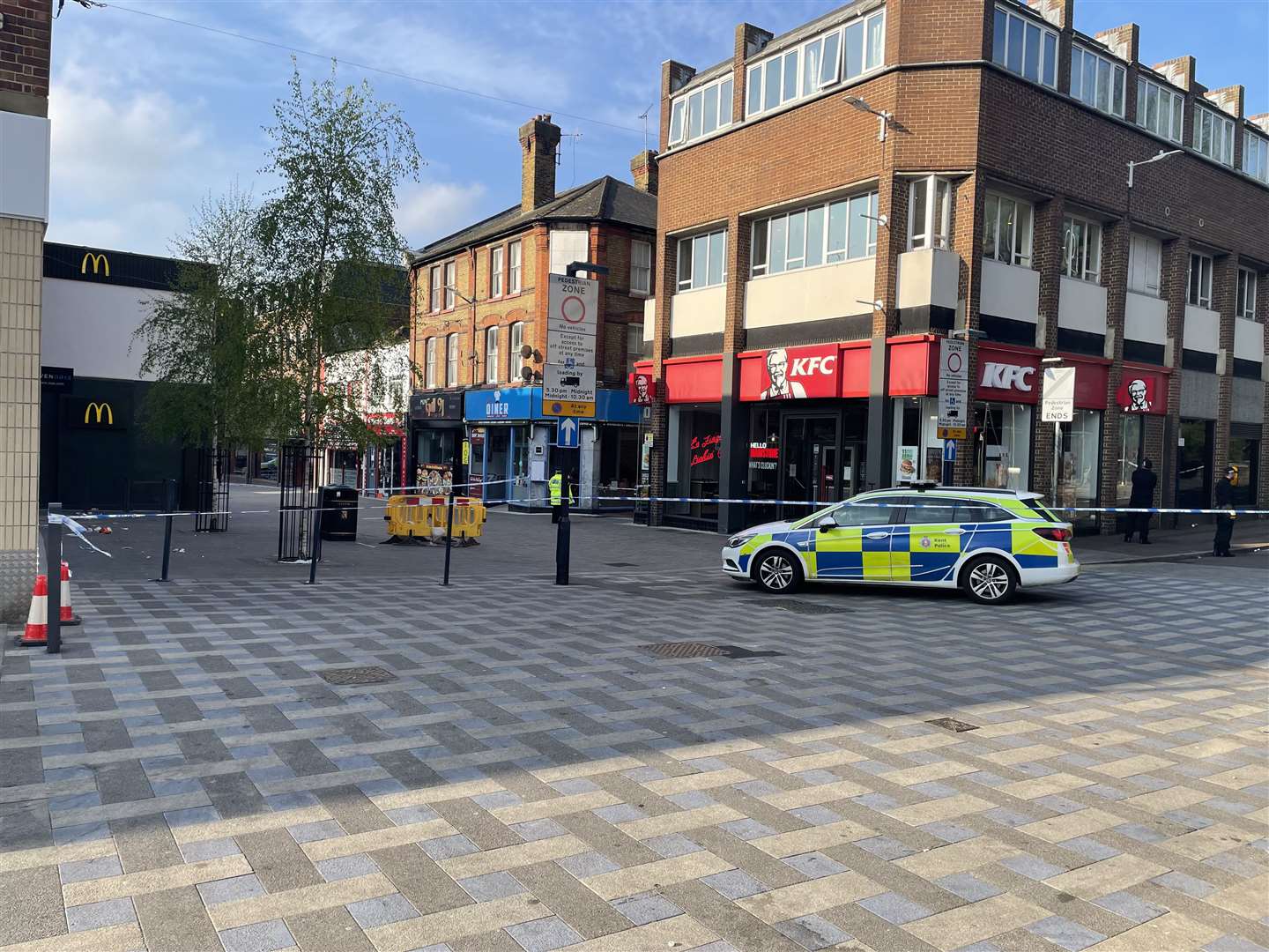 Police at the scene of a stabbing in Week Street, Maidstone, after a serious incident at the weekend