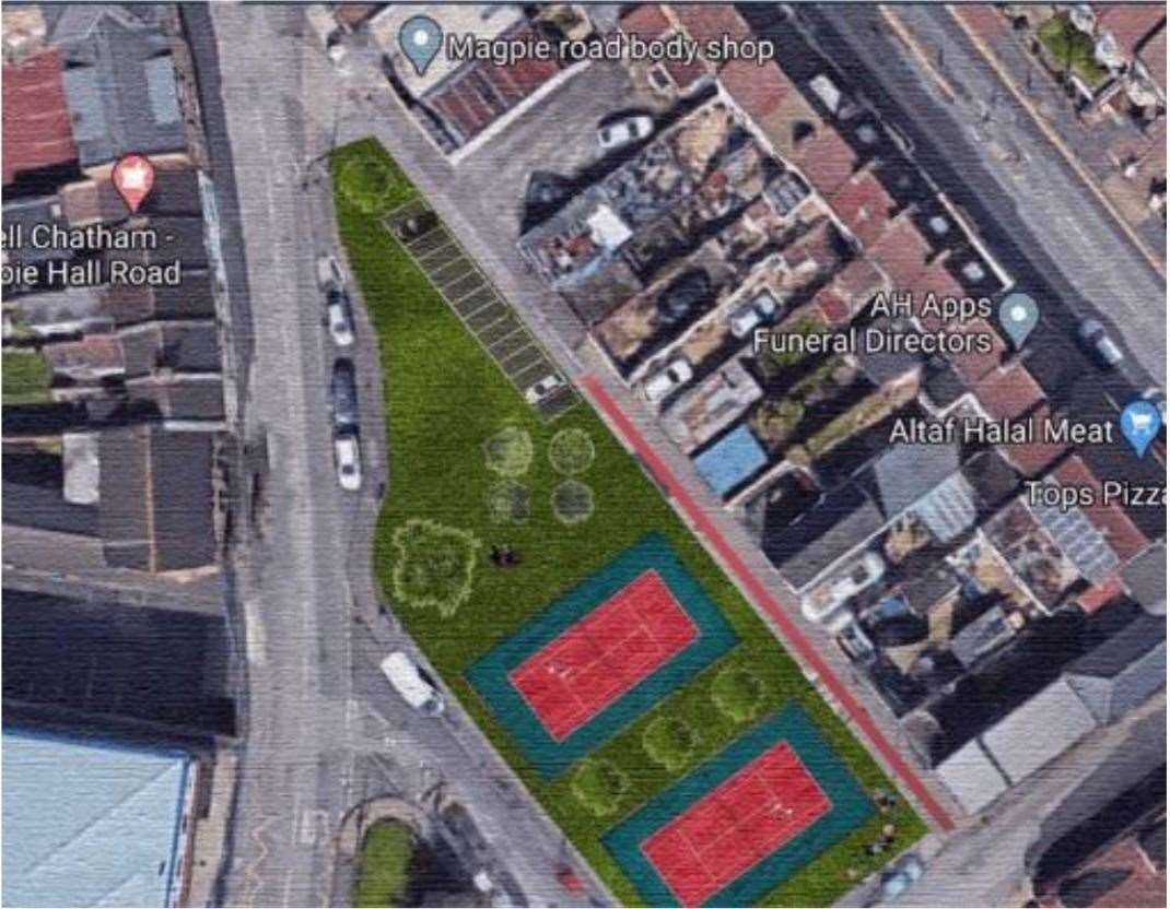 An aerial view showing how Luton Road Shoppers car park could be converted into public sports pitches. Picture: ACNF (46176185)