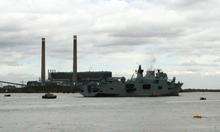 HMS Ocean goes past Gravesend