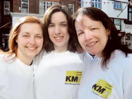 The KM abseil team: from left, Helen Wagstaff, Mary Graham and Angela Cole
