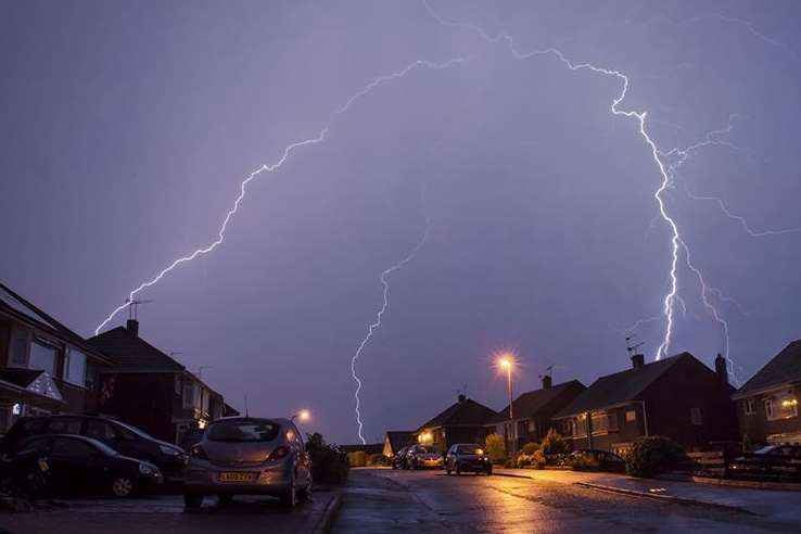 Lightning storm in Hoo, near Rochester, early today. Picture: Stephen Green